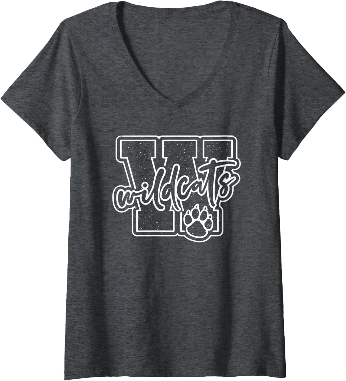 Women's Go Cheer Wildcats High School Spirit Fan Team Back to School V-Neck T-Shirt - Dark Heather Grey