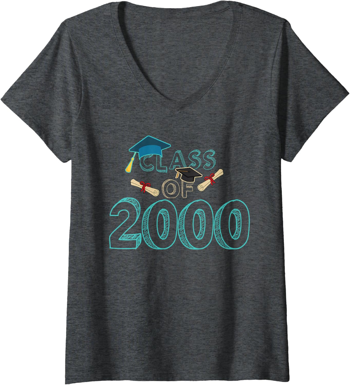 Women's Class of 2000 Graduation School Reunion Student Teacher V-Neck T-Shirt - Dark Heather Grey