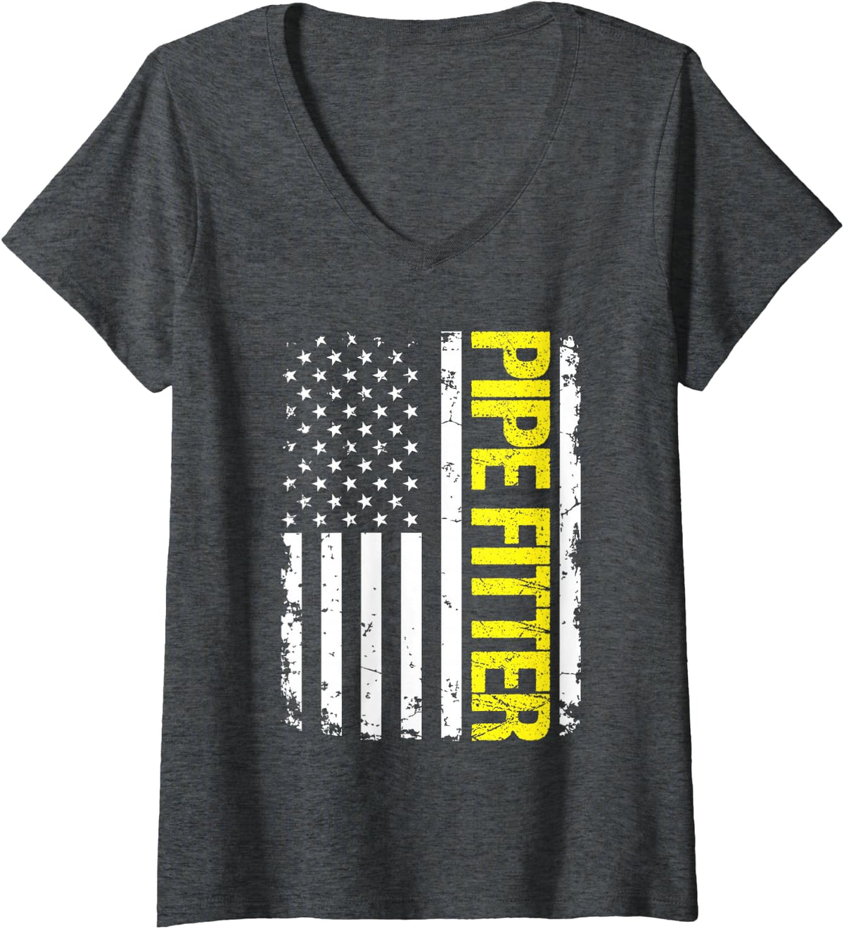 Women's Pipe Fitter USA Flag V-Neck T-Shirt - Dark Heather Grey