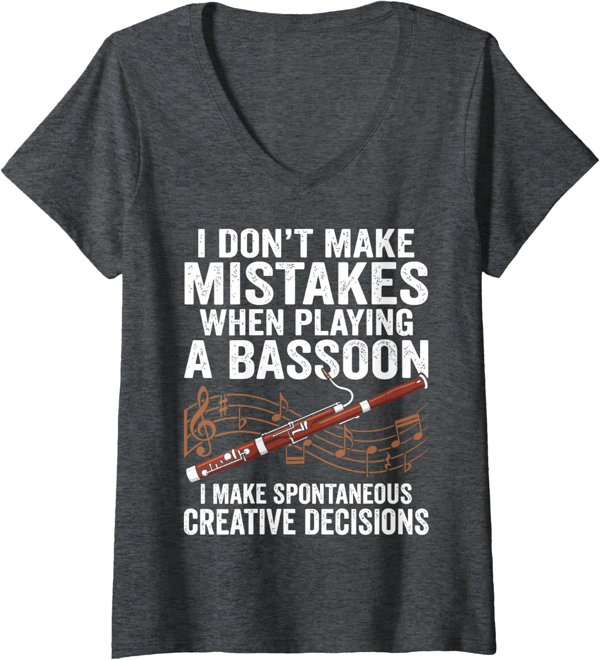 Women's I Don't Make Mistakes Playing Bassoon Funny Bassoonist V-Neck T-Shirt - Dark Heather Grey
