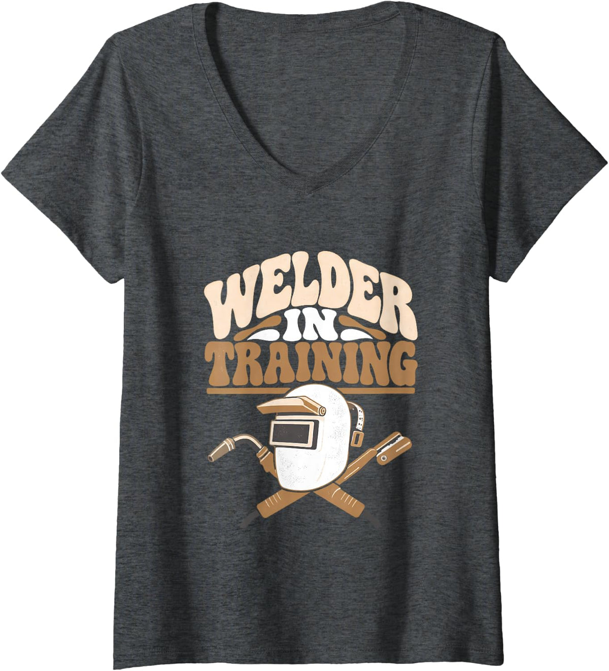 Women's Welder in Training Funny Welder Funny Welding Mig Tig Gift V-Neck T-Shirt - Dark Heather Grey