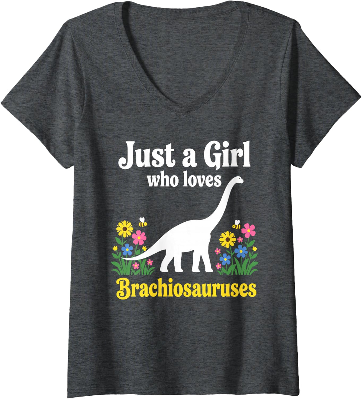 Women's Brachiosaurus Design for Girls Kids Women Paleontologist V-Neck T-Shirt - Dark Heather Grey