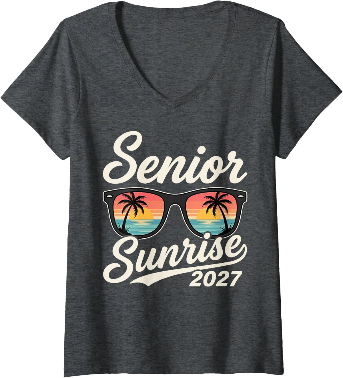 Women's Senior Sunrise 2027 High School Graduation Class of 2027 V-Neck T-Shirt - Dark Heather Grey