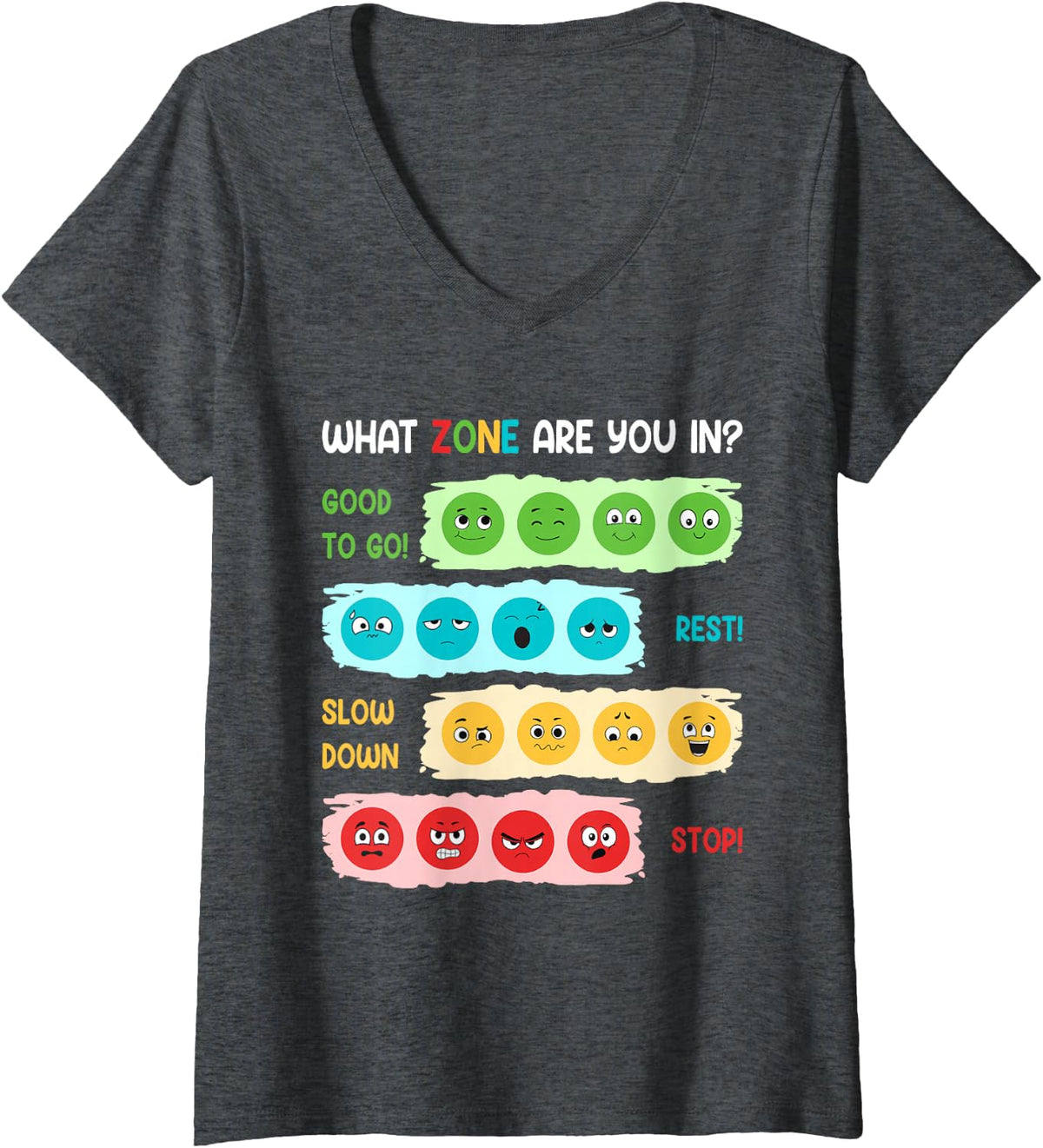 Womens Zone Of Regulation School Counselor Gift For Mental Health V-Neck T-Shirt - Dark Heather Grey