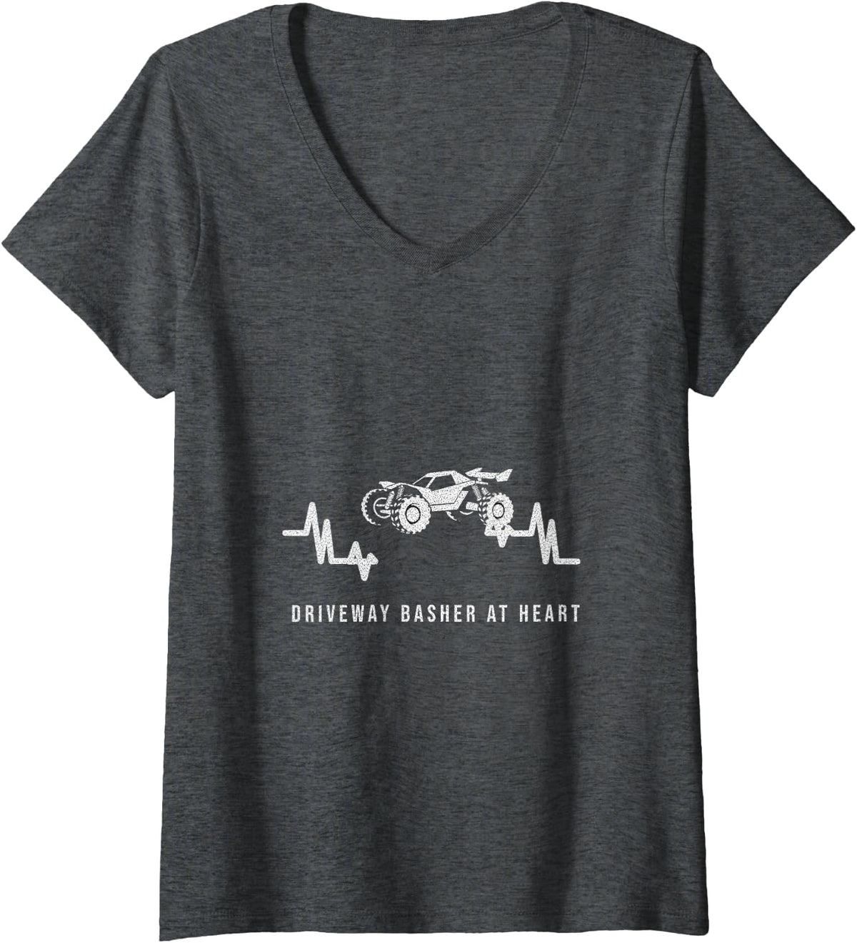 Women's RC Car Hobby - Driveway Basher At Heart - Radio Control V-Neck T-Shirt - Dark Heather Grey