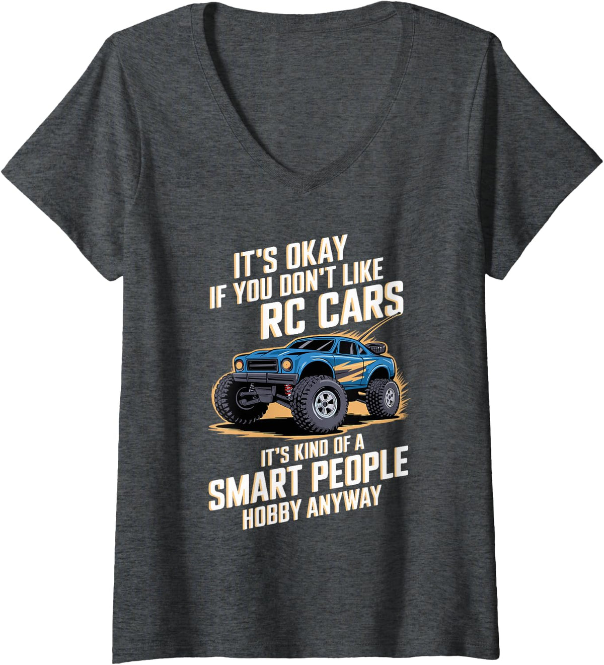 Women's RC Car Funny Radio Controlled Car Racing Fanatic Hobby V-Neck T-Shirt - Dark Heather Grey