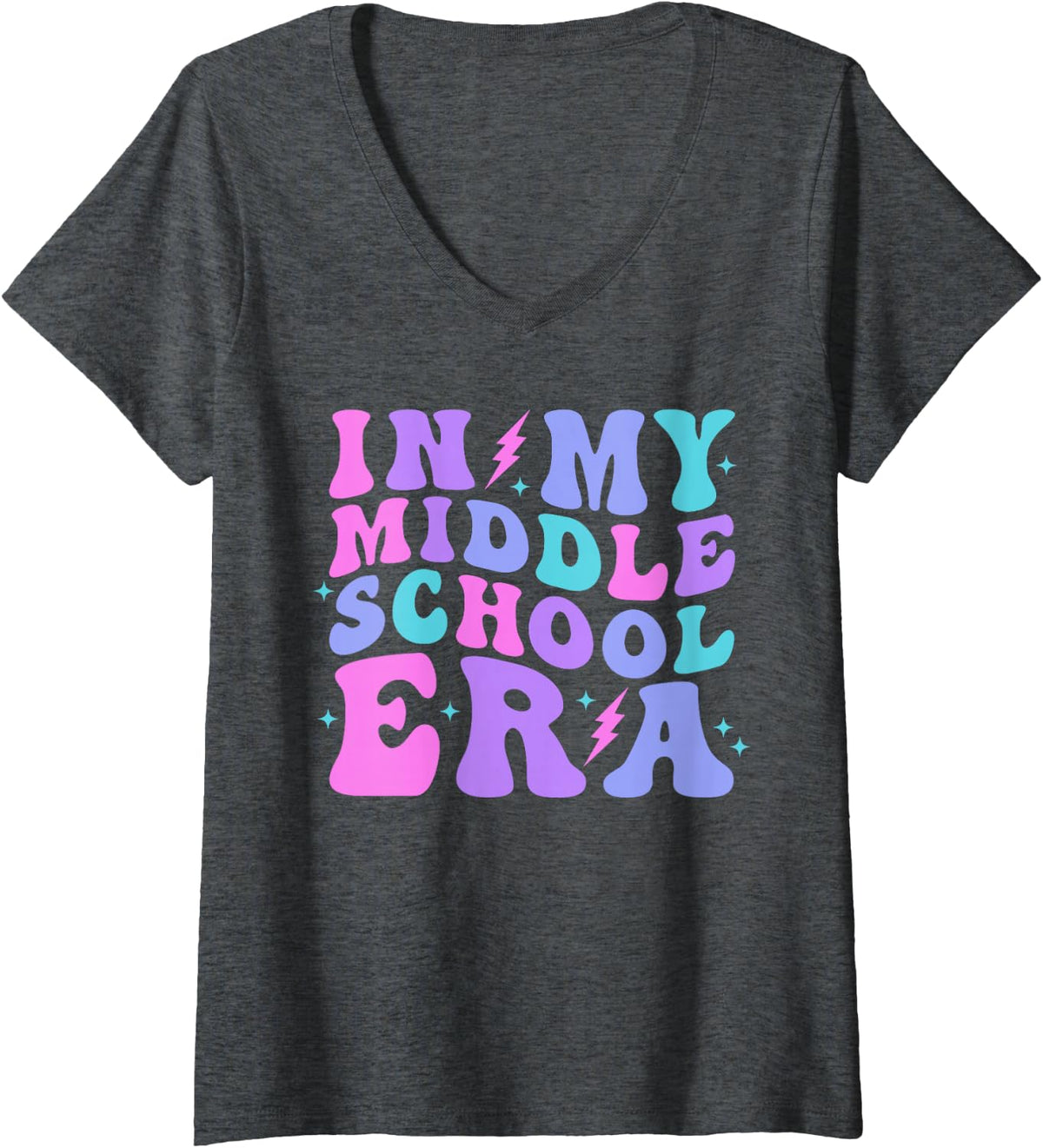 Women's in My Middle School Era Retro Trendy Cute Pink Purple Blue V-Neck T-Shirt - Dark Heather Grey