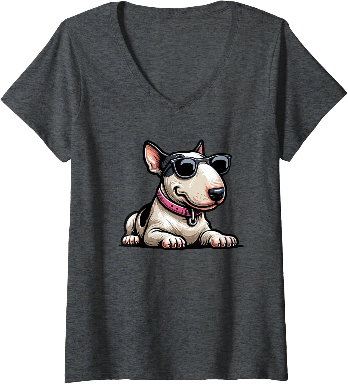 Women's Bull Terrier Miniature Bull Terrier V-Neck T-Shirt - Dark Heather Grey