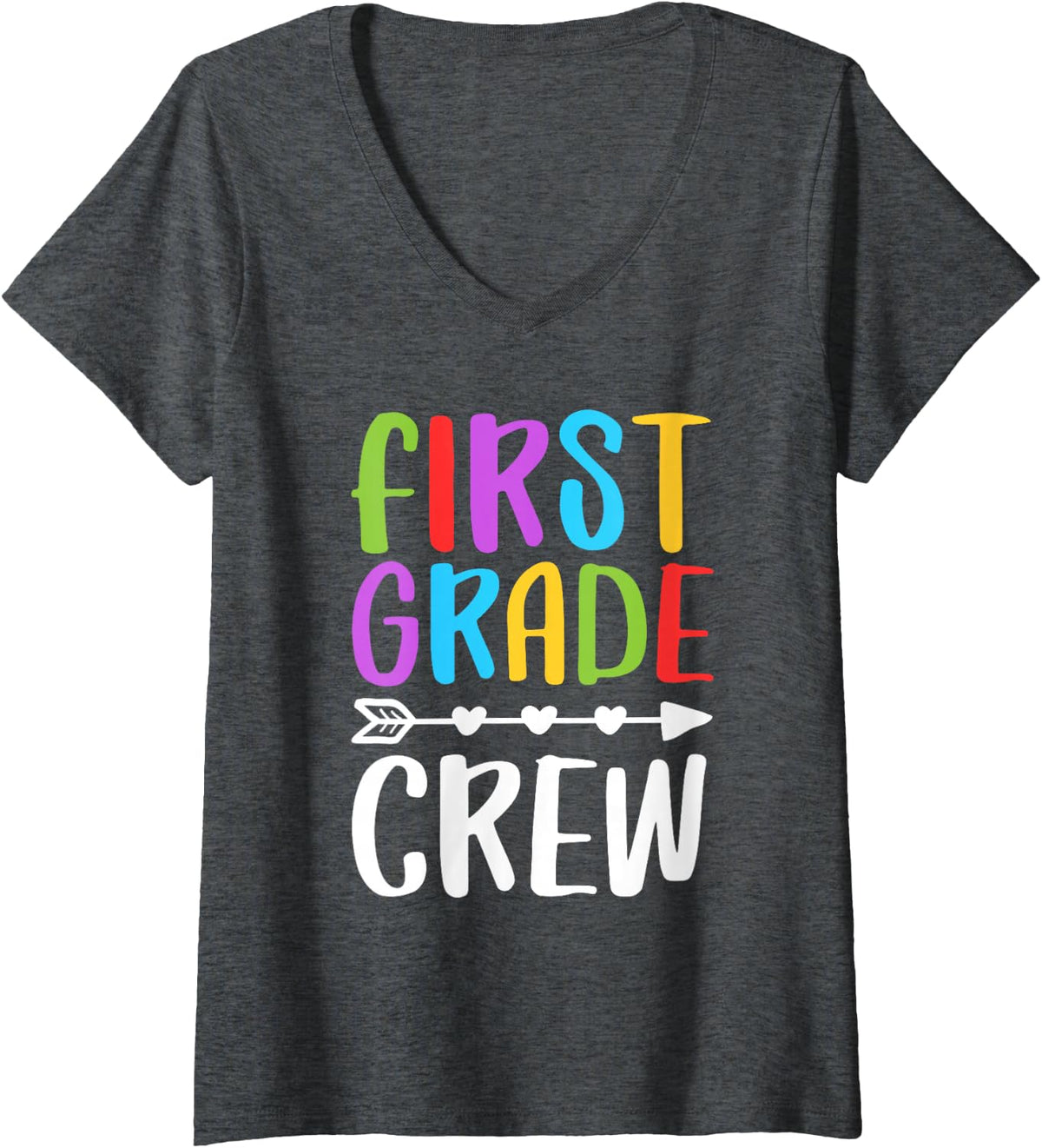Women's First Grade Crew Shirt 1st Grade Boy Girl Student Teacher V-Neck T-Shirt - Dark Heather Grey