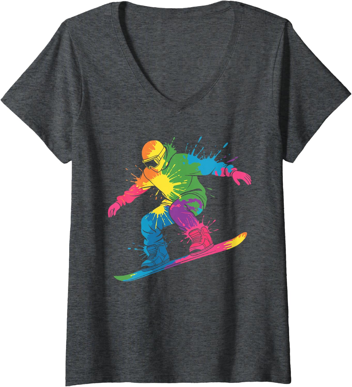 Women's Funny Snowboarding Art for Men Women Snowboard Snowboarder V-Neck T-Shirt - Dark Heather Grey