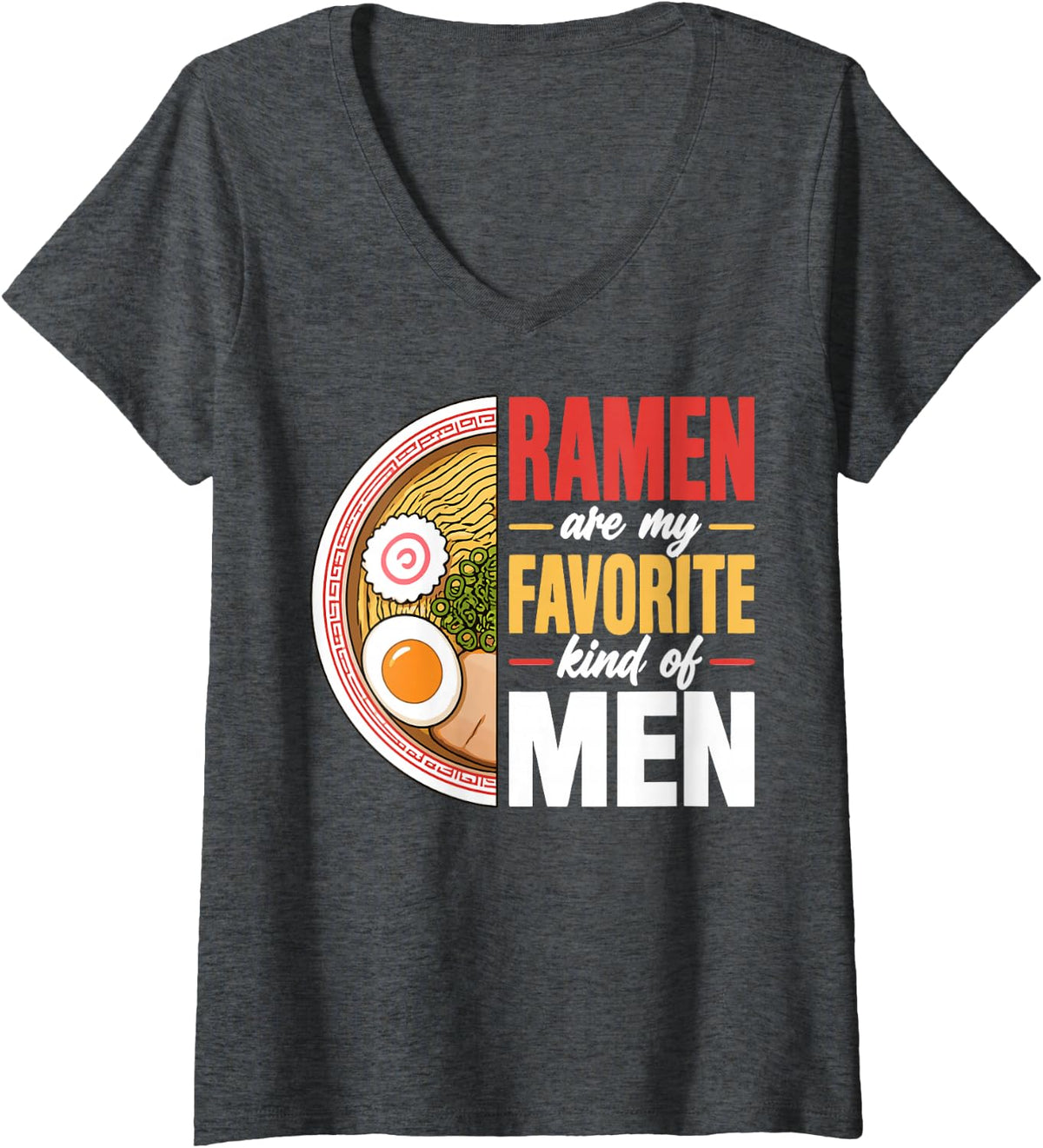 Women's Funny Woman Ramen Lover Japanese Noodles V-Neck T-Shirt - Dark Heather Grey