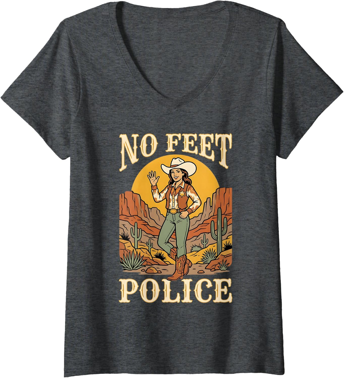 Women's Line Dance Sheriff Line Dancing Line Dancer V-Neck T-Shirt - Dark Heather Grey