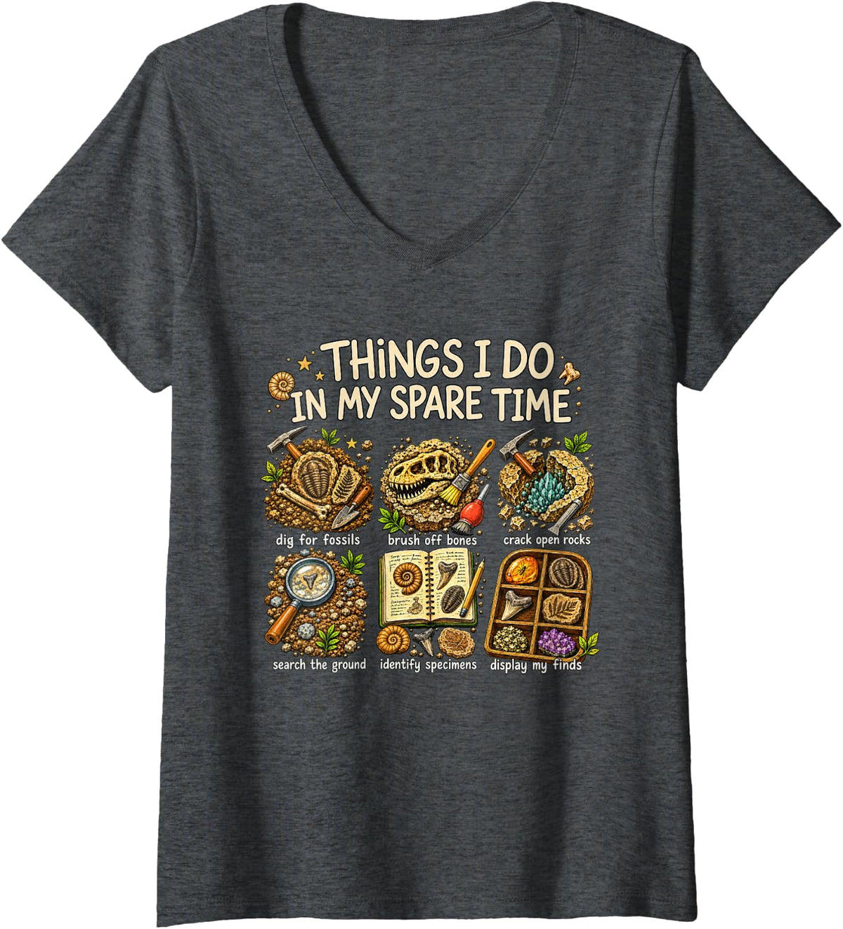 Women's Paleontology Paleontologist Things I Do in My Spare Time V-Neck T-Shirt - Dark Heather Grey