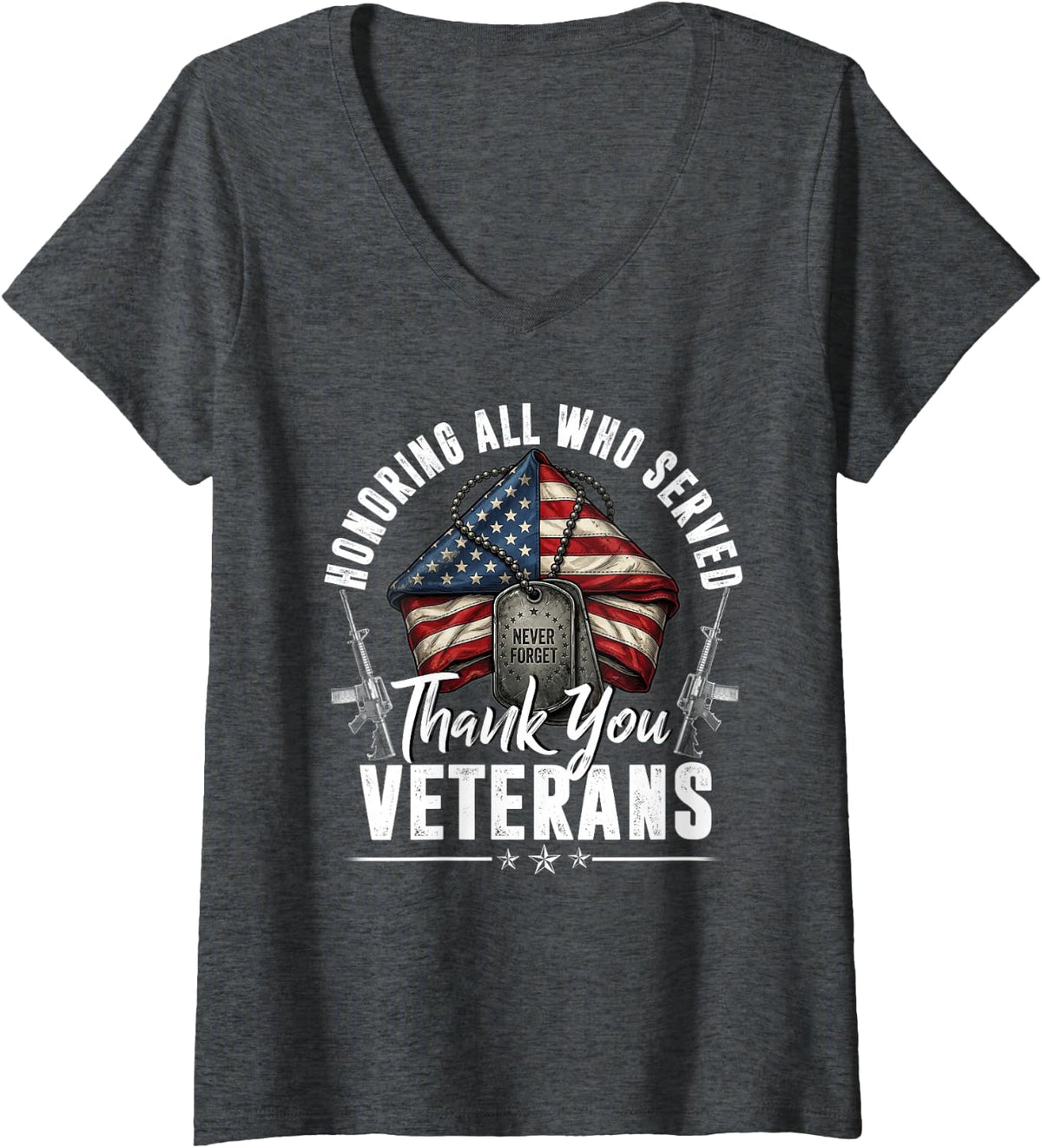 Women's Honoring All Who Served Thank You Veterans Day Memorial Day V-Neck T-Shirt - Dark Heather Grey