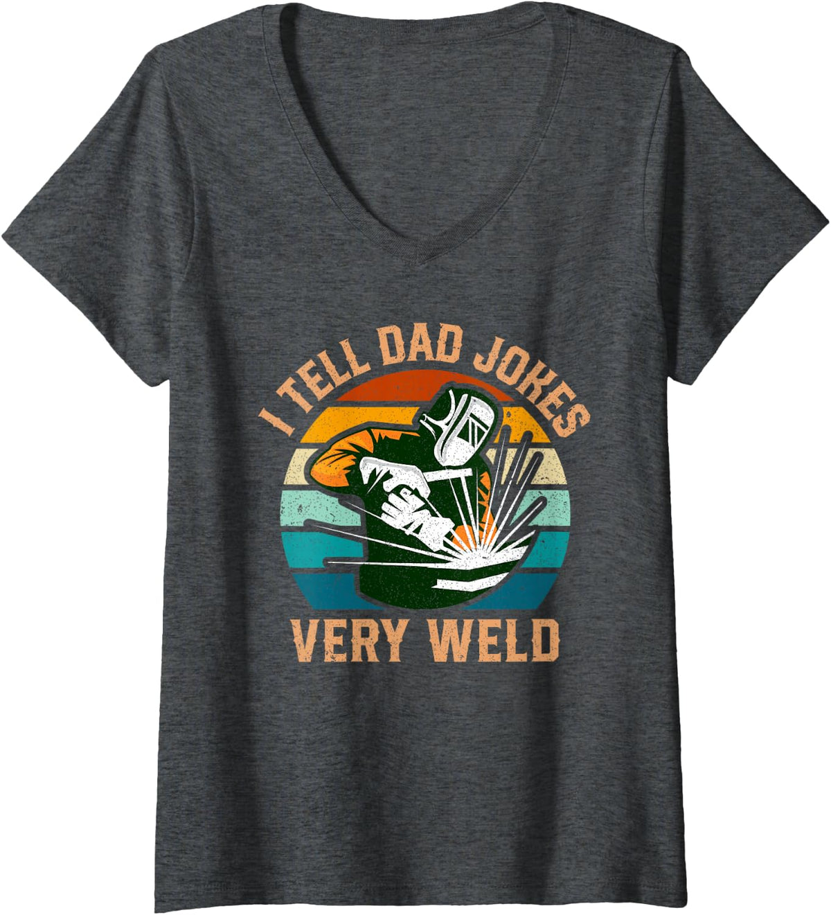 Women's I Tell Dad Jokes Very Weld Funny Vintage Welding Welder V-Neck T-Shirt - Dark Heather Grey