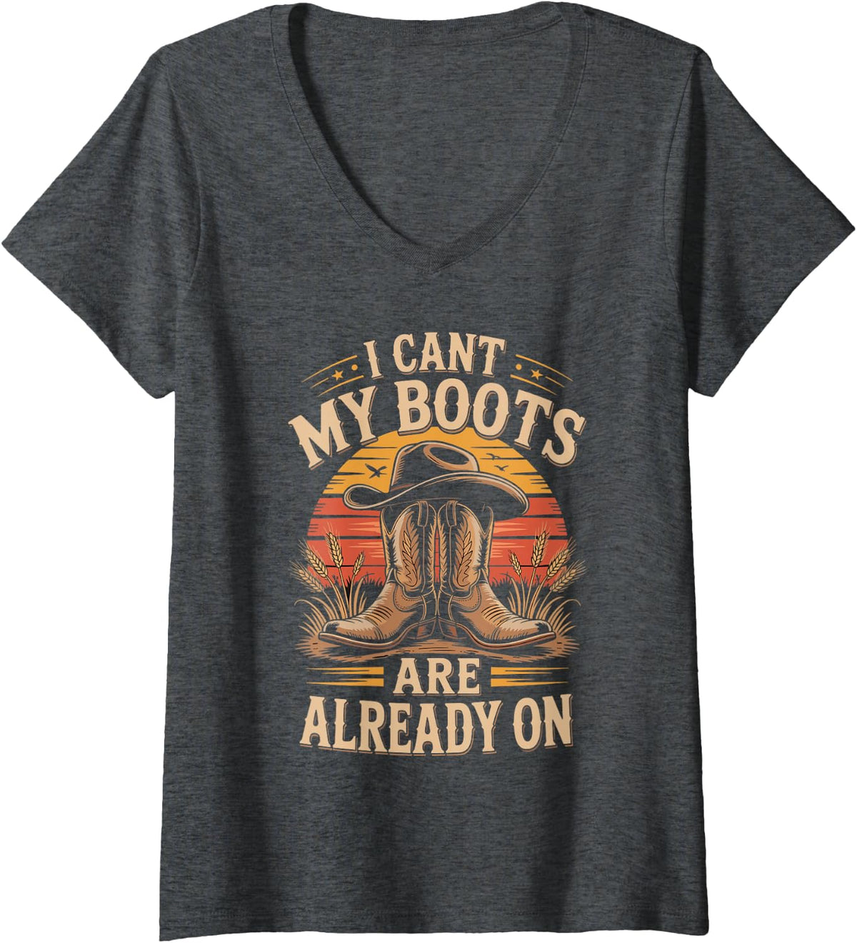 Women's I Can't My Boots are Already On Country Music Line Dancing V-Neck T-Shirt - Dark Heather Grey