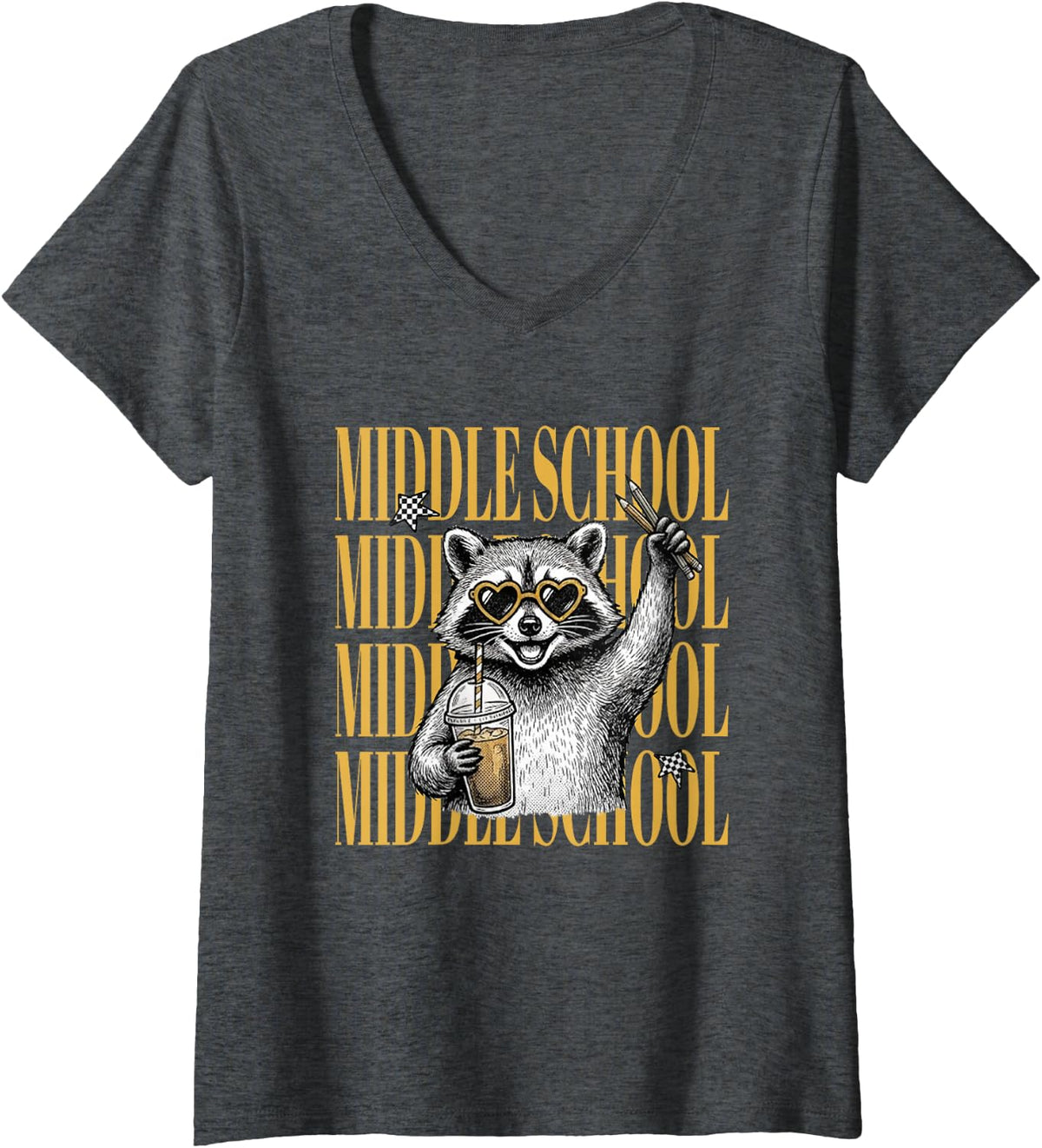 Women's Middle School Feral Raccoon Back to School Teacher Team V-Neck T-Shirt - Dark Heather Grey