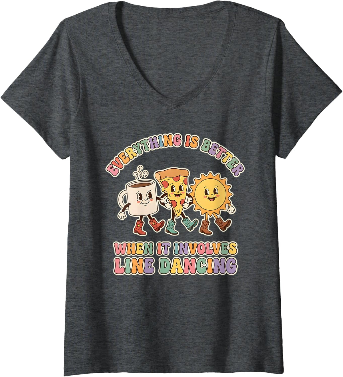 Women's Line Dancing Coffee Line Dancer Line Dance V-Neck T-Shirt - Dark Heather Grey