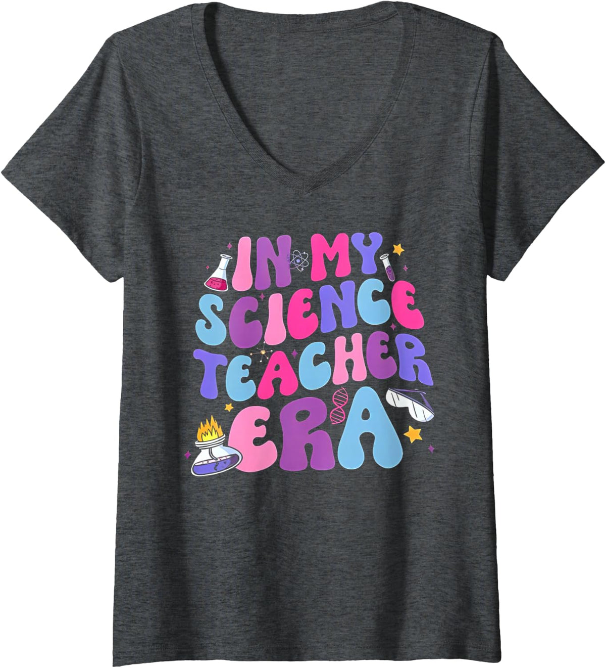 Women's in My Science Teacher Era Teacher V-Neck T-Shirt - Dark Heather Grey