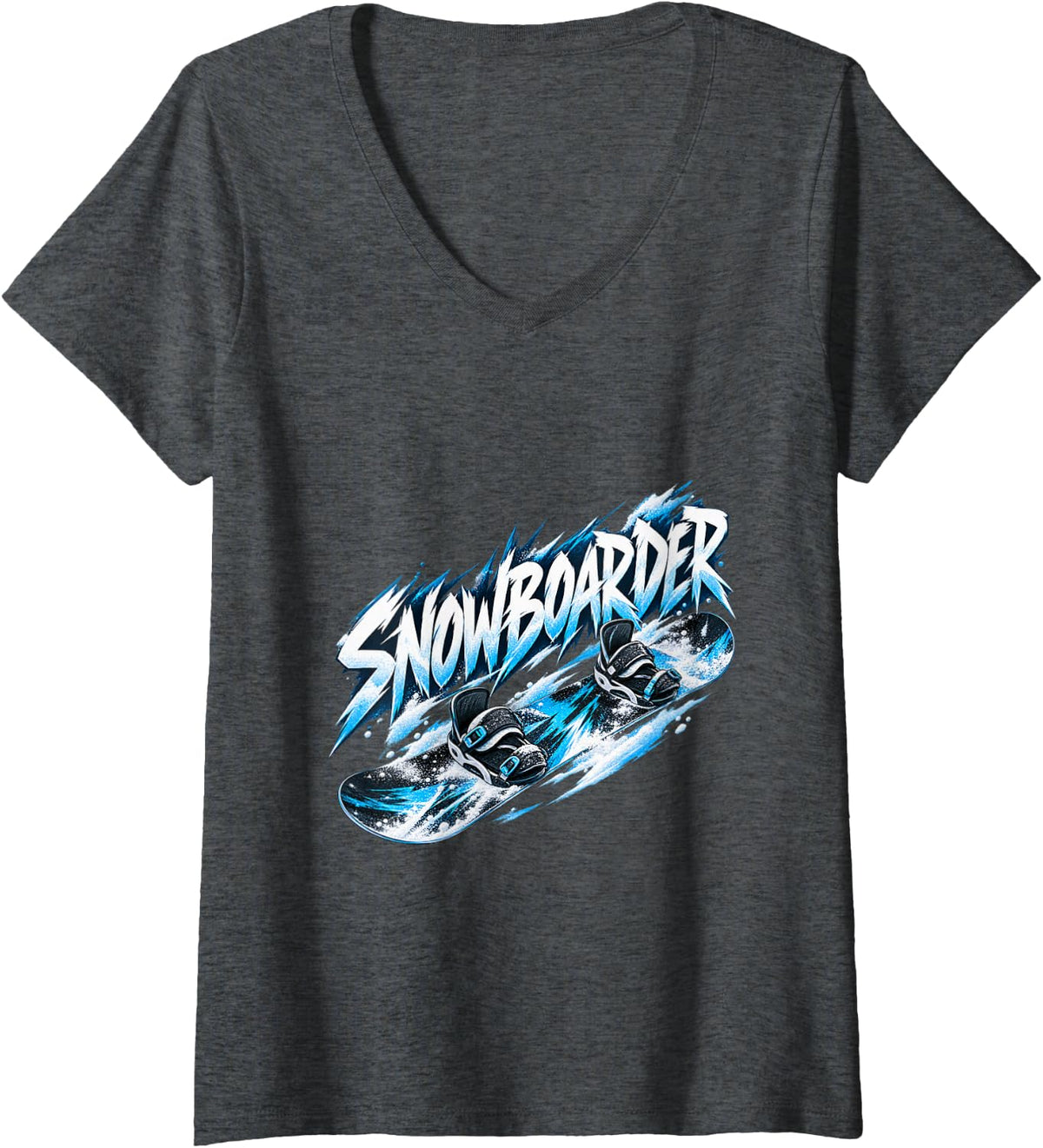 Women's Snowboarder Snowboard Rider Powder Seasonal Artwork V-Neck T-Shirt - Dark Heather Grey