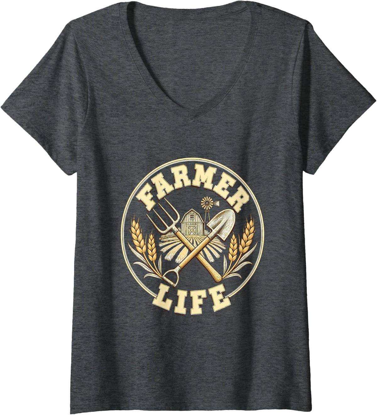 Women's Farmer Life Farming Farm Animal Tractor Farmer Gift Country V-Neck T-Shirt - Dark Heather Grey
