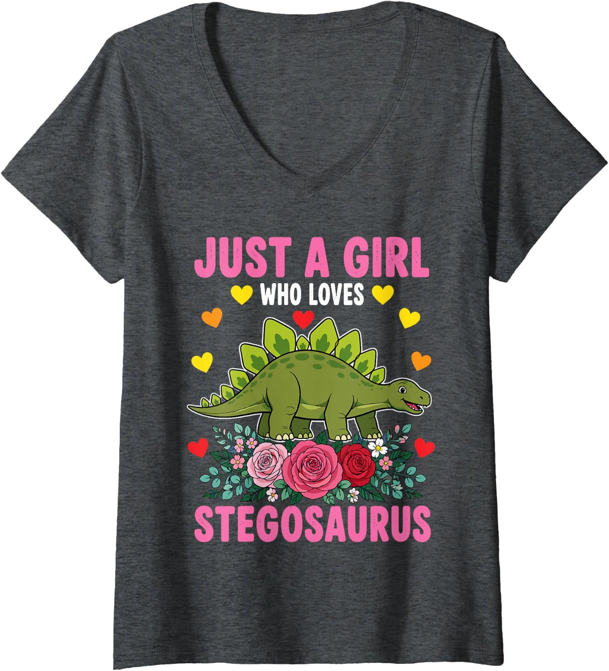 Women's Stegosaurus Art for Girls Kids Women Paleontologist Dinosaur V-Neck T-Shirt - Dark Heather Grey