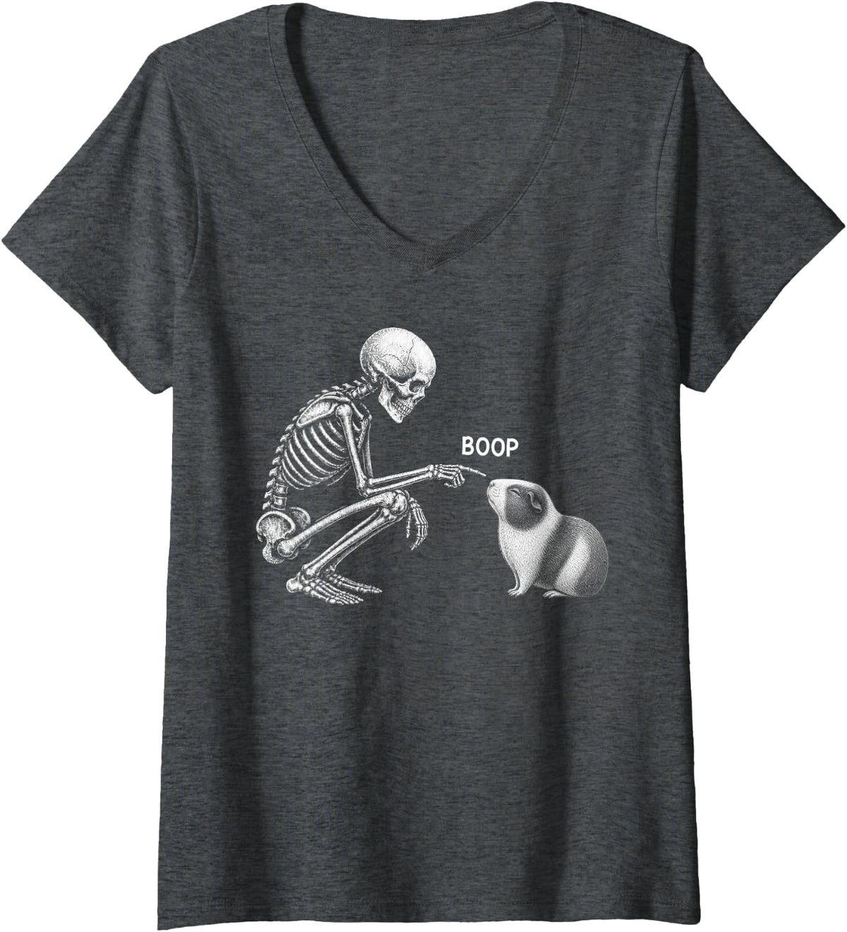 Women's Skeleton Boop Guinea Pig Nose Vintage Halloween V-Neck T-Shirt - Dark Heather Grey