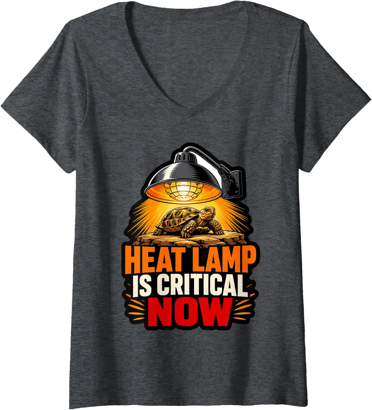Women's Funny Tortoise Heat Lamp is Critical Now Reptile Owner V-Neck T-Shirt - Dark Heather Grey