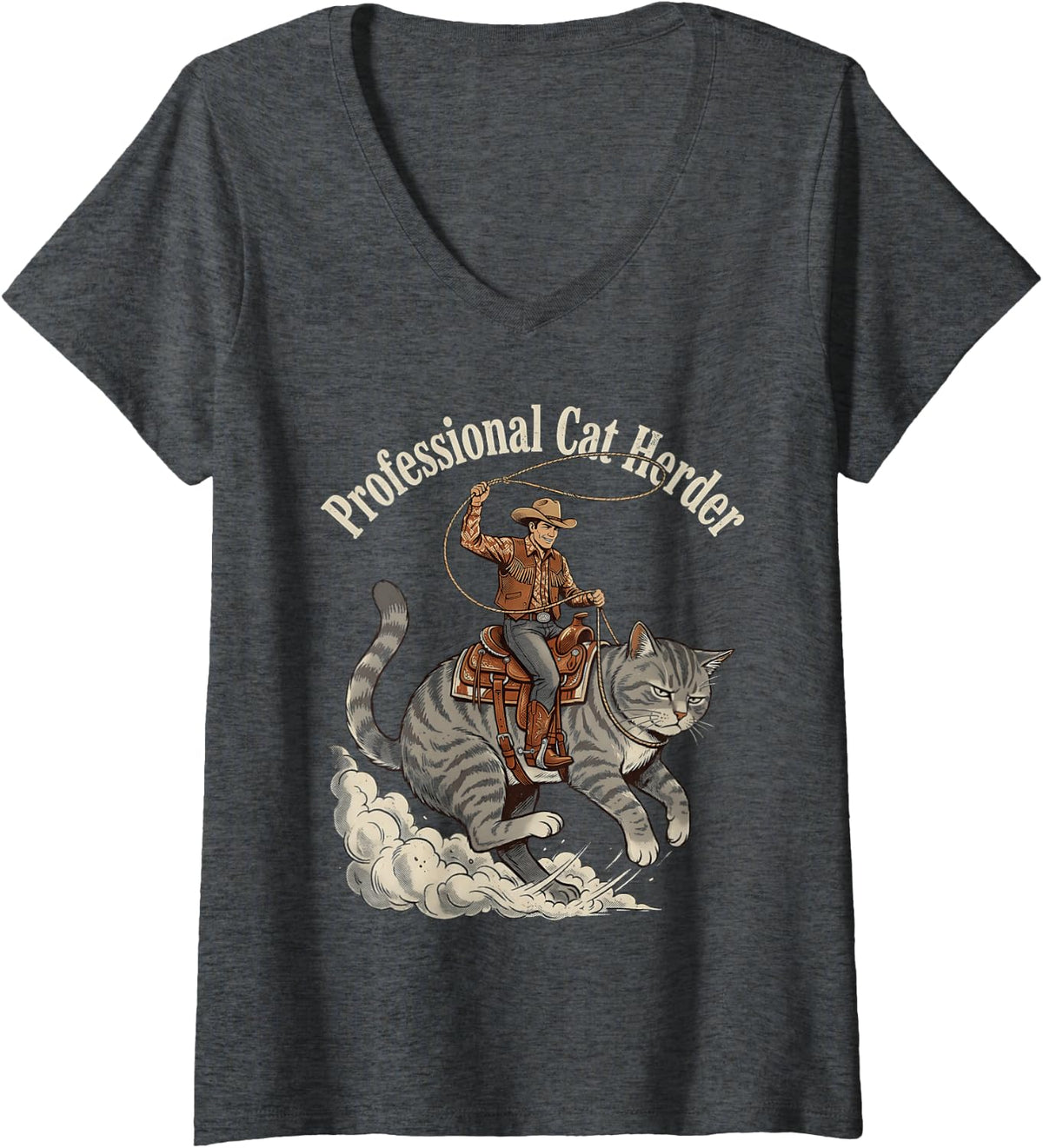 Women's Professional Cat Herder Funny Cat Lover Sayings V-Neck T-Shirt - Dark Heather Grey