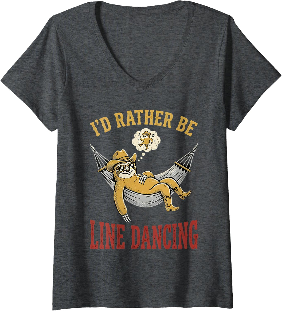 Women's Line Dancer Sloth Line Dance Line Dancing V-Neck T-Shirt - Dark Heather Grey