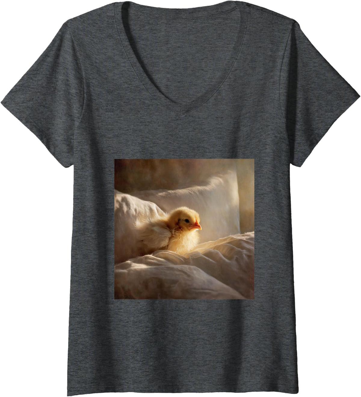 Women's Cute Little Yellow Animal Life V-Neck T-Shirt - Dark Heather Grey