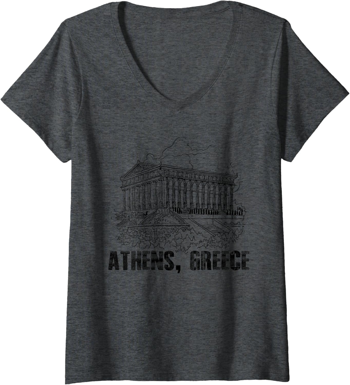 Women's Athens, Greece Parthenon Acropolis Greek Mythology Athenian V-Neck T-Shirt - Dark Heather Grey
