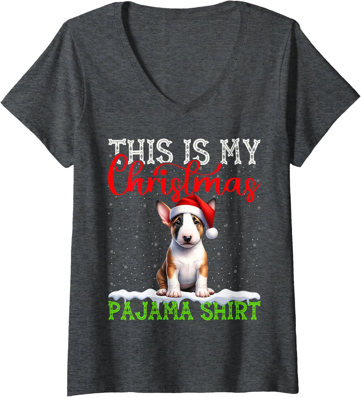 Women's This is My Bull Terrier Ugly Christmas Pajama Sweater Xmas V-Neck T-Shirt - Dark Heather Grey