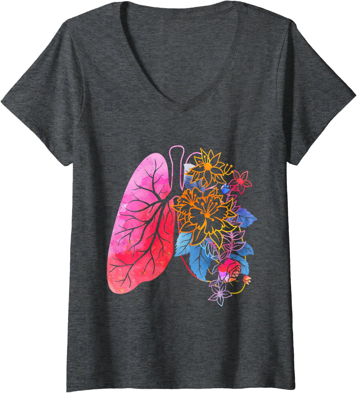 Women's Respiratory Therapist Lung Cancer Asthma Month Pulmonologist V-Neck T-Shirt - Dark Heather Grey
