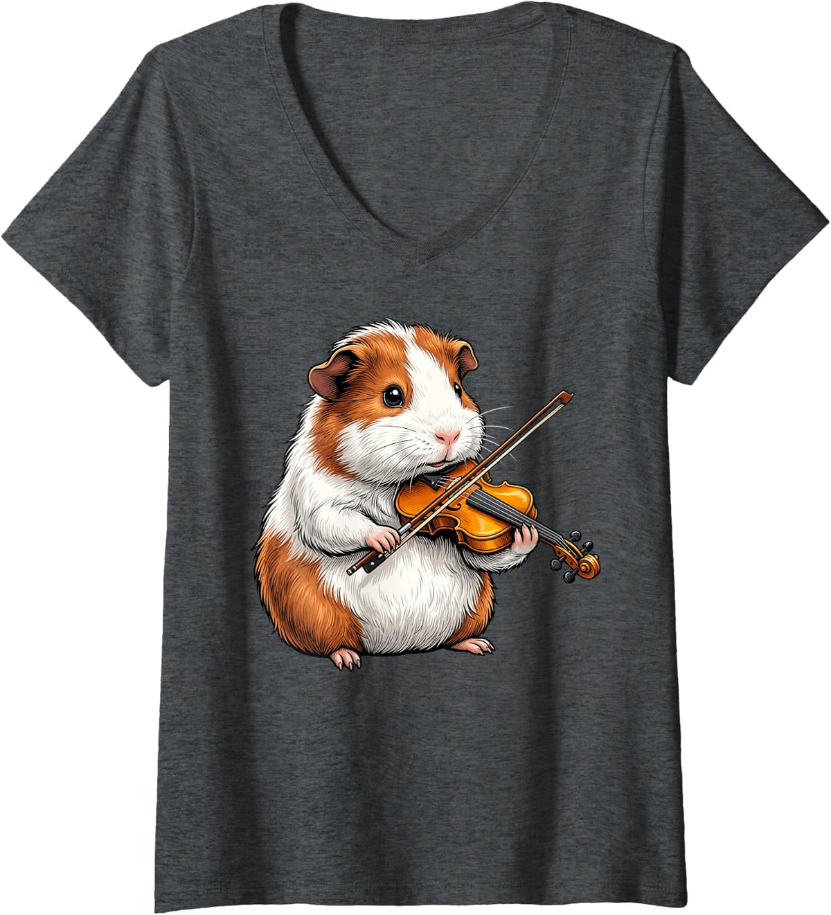 Women's Cute Guinea Pig Playing Violin Funny Violinist Music Lover V-Neck T-Shirt - Dark Heather Grey