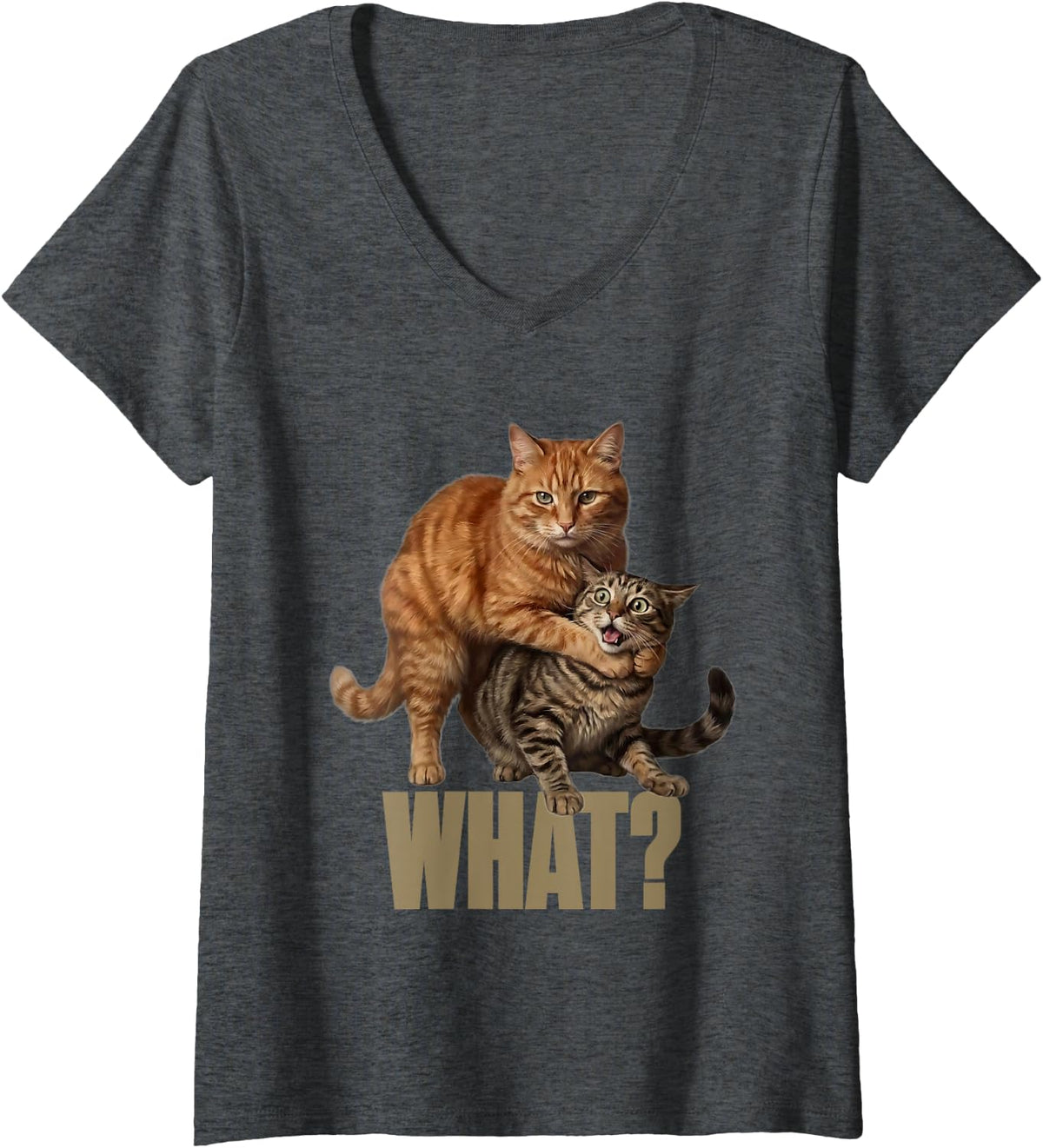Women's What? Funny Cat Meme s Cats Caught in the Act V-Neck T-Shirt - Dark Heather Grey