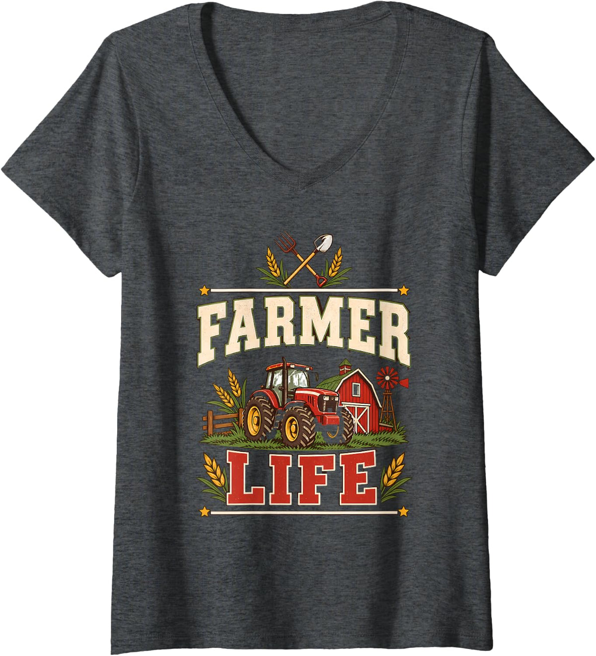 Women's Farmer Life Farming Tractor Farm Animal Farmer Gift Country V-Neck T-Shirt - Dark Heather Grey