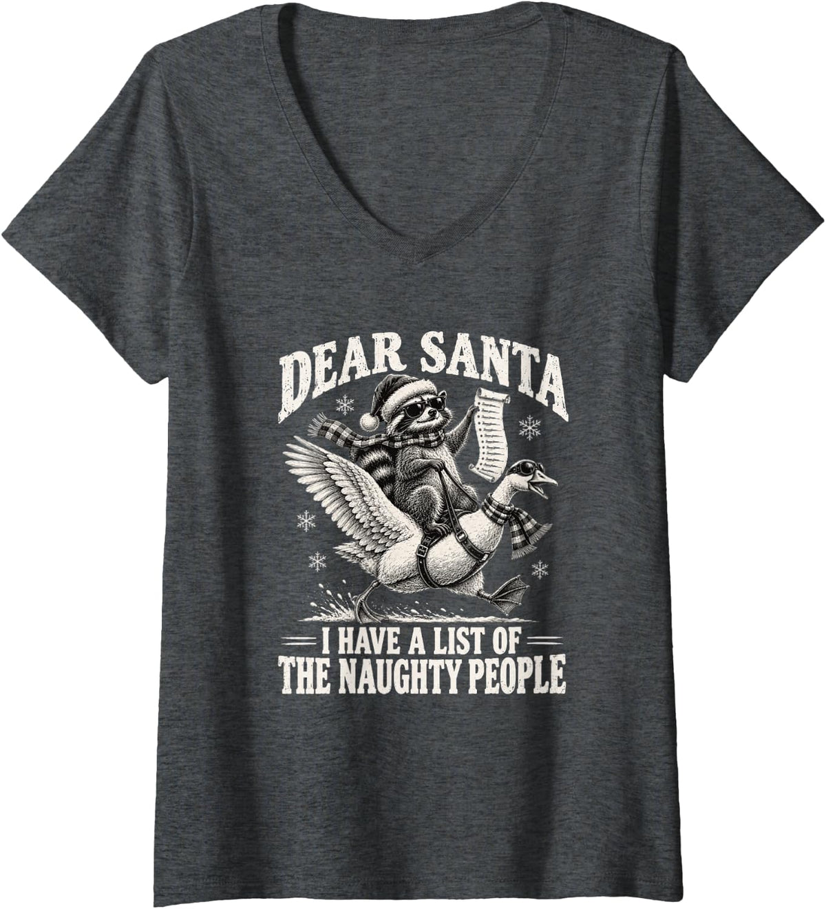Women's Dear Santa I Have a List of Naughty People Animal Humor V-Neck T-Shirt - Dark Heather Grey
