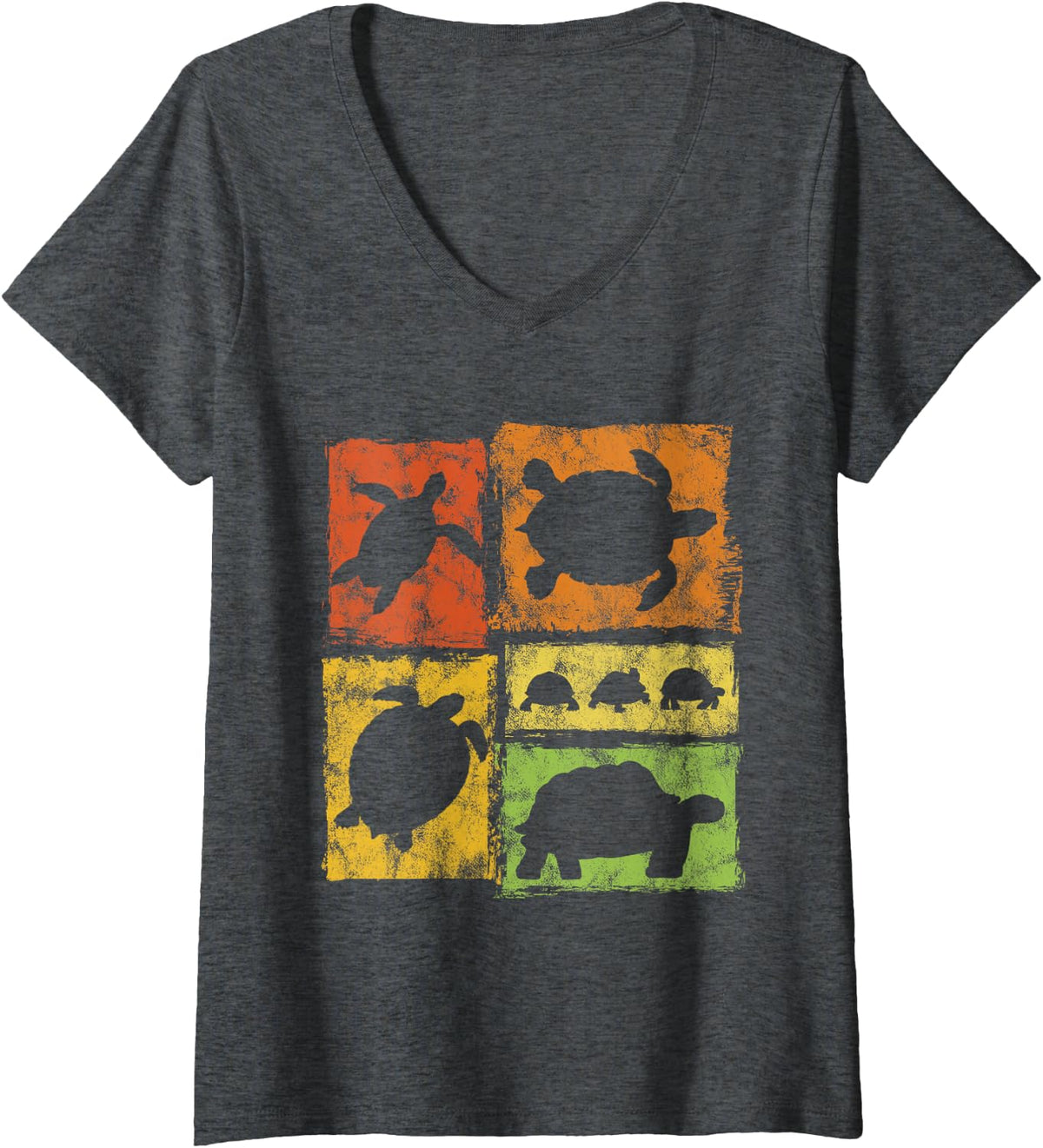 Women's Tortoise Turtle Retro Style Graphic for Men Women Kids V-Neck T-Shirt - Dark Heather Grey