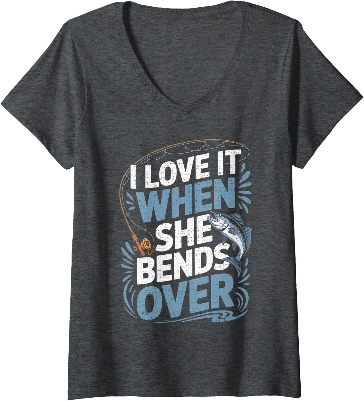Women's Fishing Fisherman Fisher V-Neck T-Shirt - Dark Heather Grey