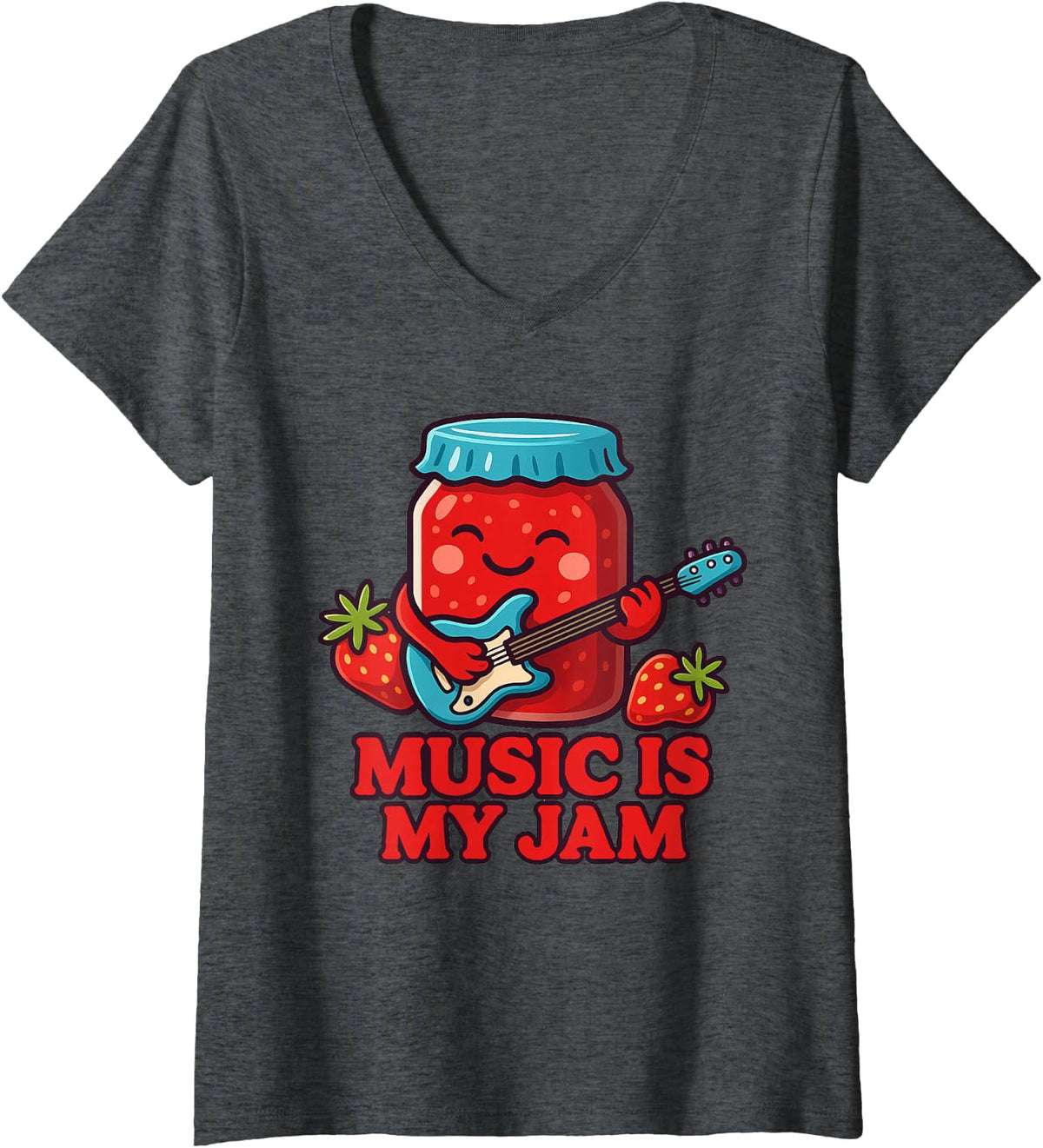 Women's Music is My Jam Cute Retro Music Teacher Art V-Neck T-Shirt - Dark Heather Grey