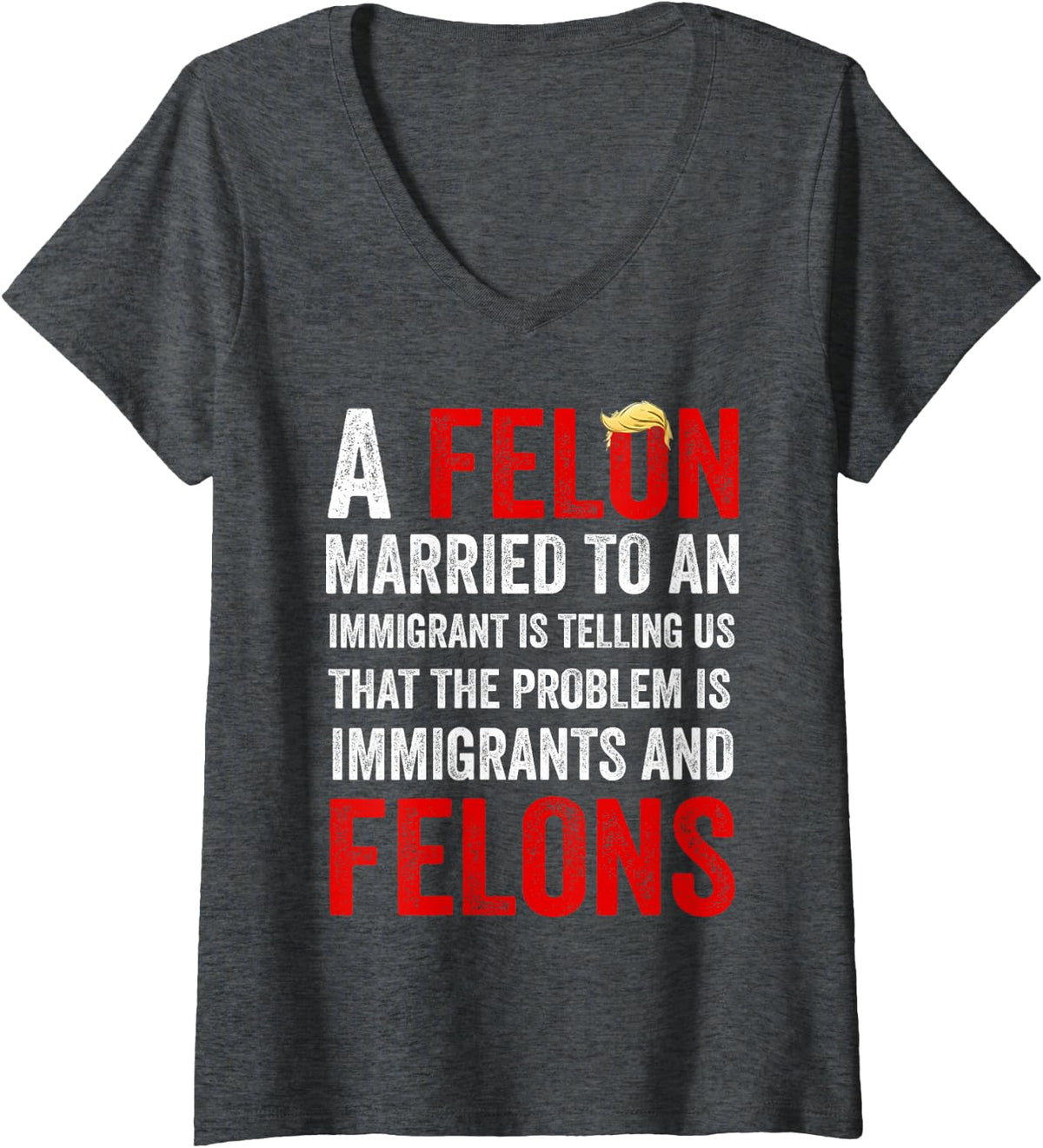 Women's A Felon Married to an Immigrant is Telling Us That Problem V-Neck T-Shirt - Dark Heather Grey