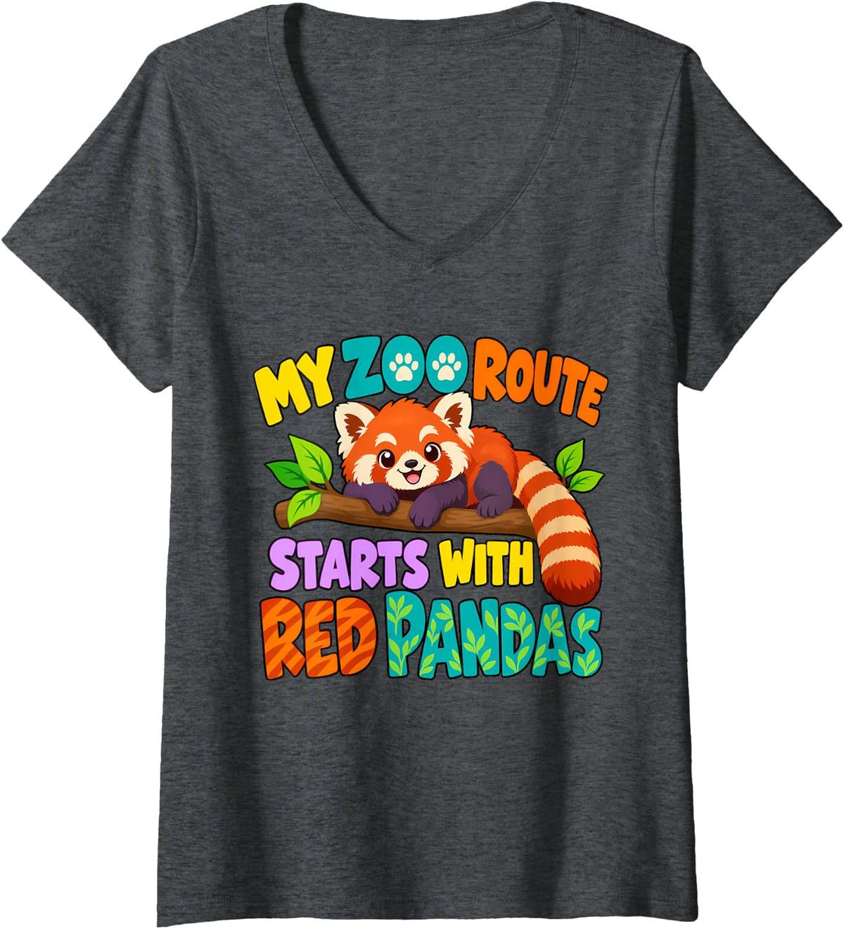 Women's Zoo Route Red Pandas Zoo Trip Jungle Animal Safari Zoo Day V-Neck T-Shirt - Dark Heather Grey