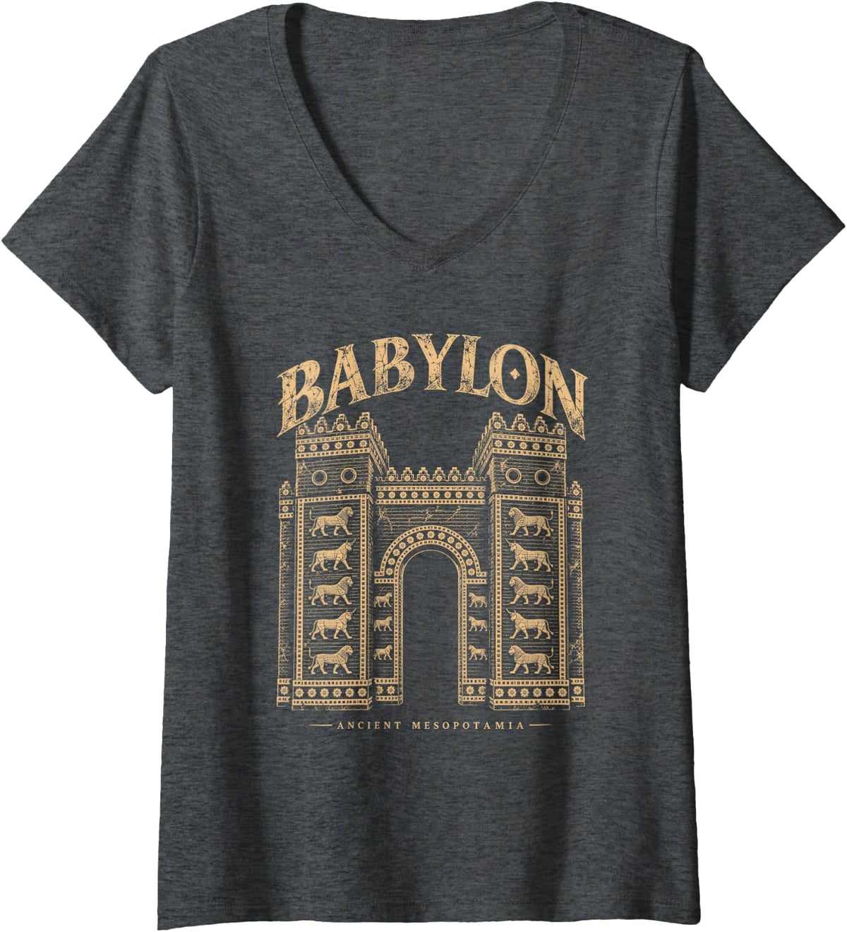 Women's Babylon Ishtar Gate Ancient Mesopotamia History Archaeology V-Neck T-Shirt - Dark Heather Grey