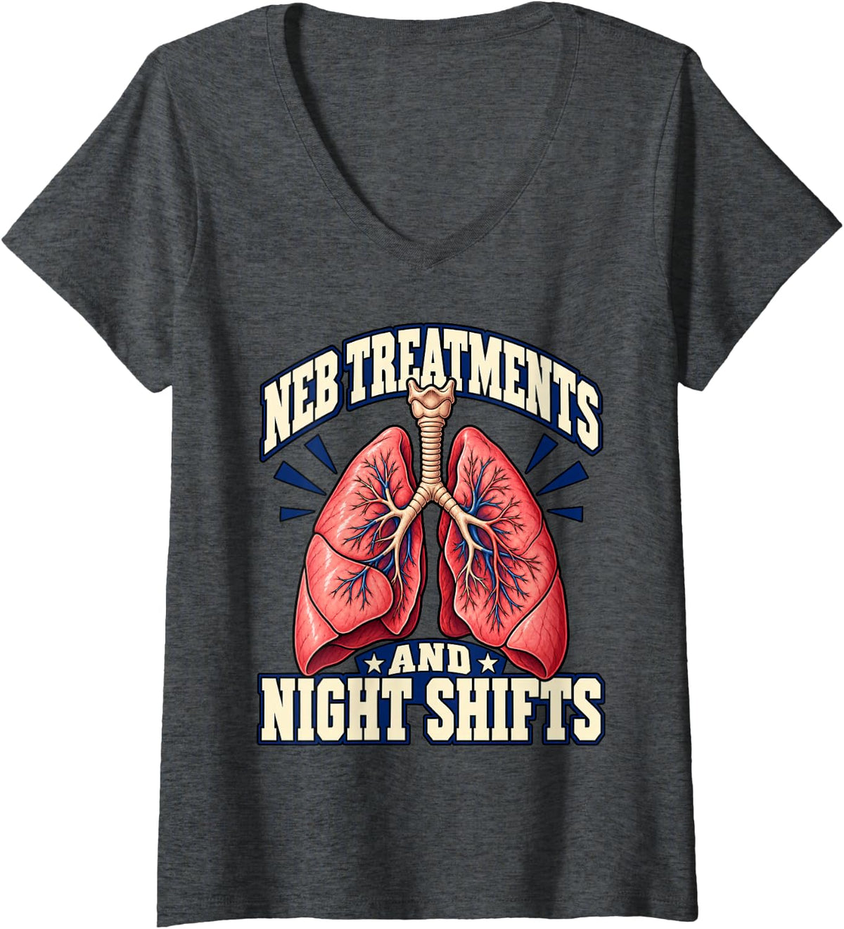 Women's Respiratory Therapist Neb Treatments and Night Shifts Care V-Neck T-Shirt - Dark Heather Grey
