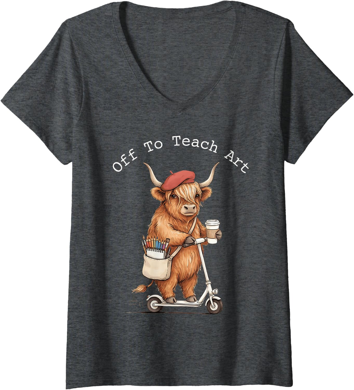 Women's Off to Teach Art Back to School Art Teacher V-Neck T-Shirt - Dark Heather Grey