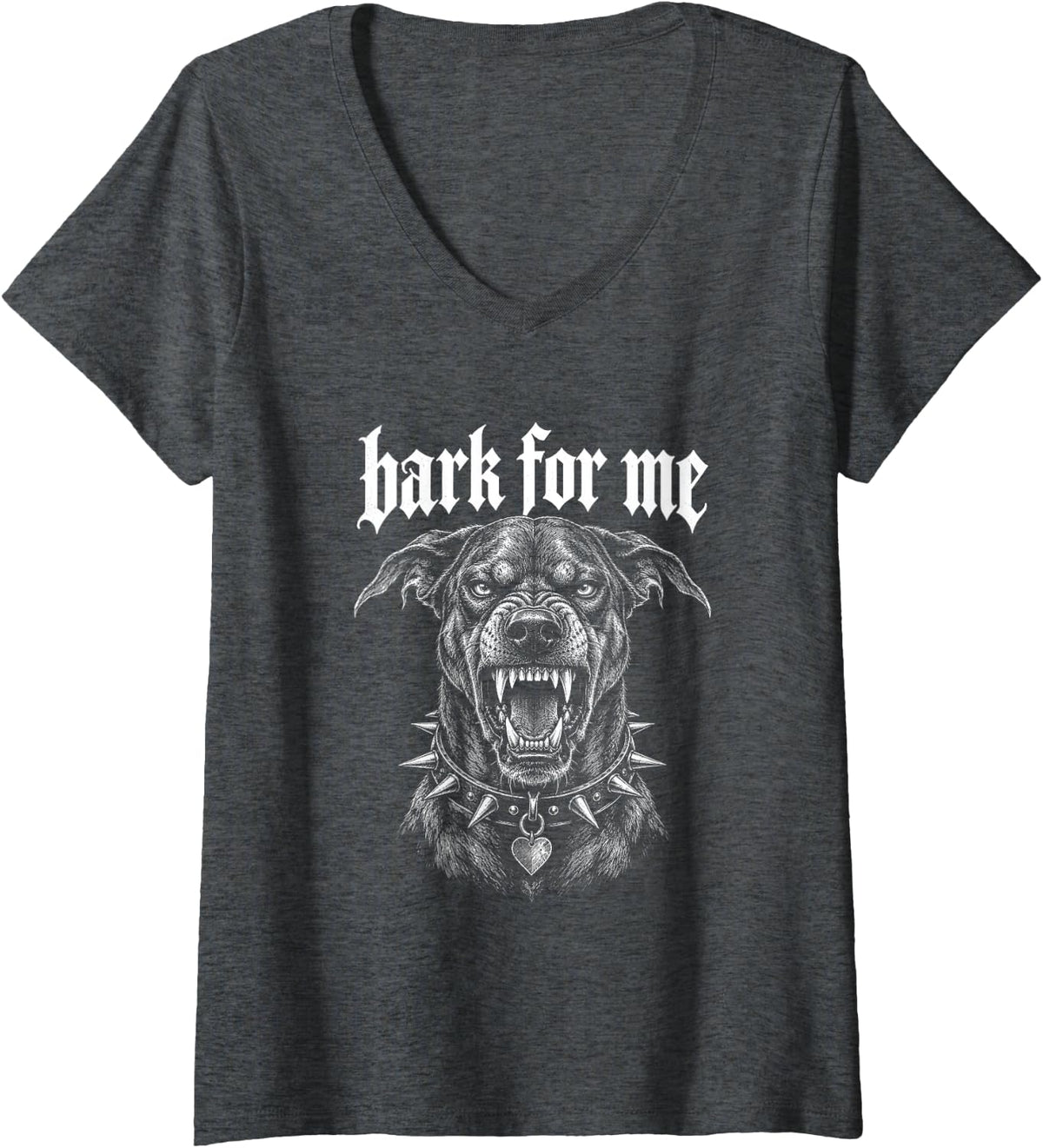 Women's Bark for Me Gothic Dog Aesthetic Women V-Neck T-Shirt - Dark Heather Grey