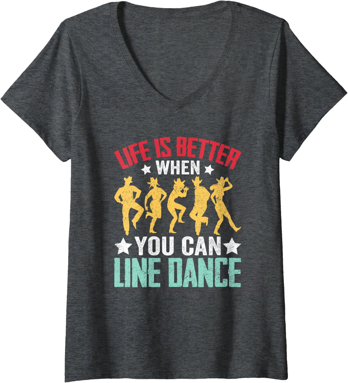 Women's Life is Better When You Can Line Dance V-Neck T-Shirt - Dark Heather Grey