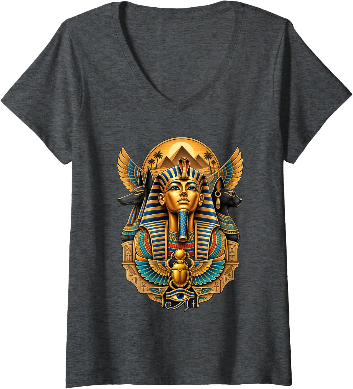 Women's Ancient Egyptian Pharaoh Art Egyptology Icons V-Neck T-Shirt - Dark Heather Grey