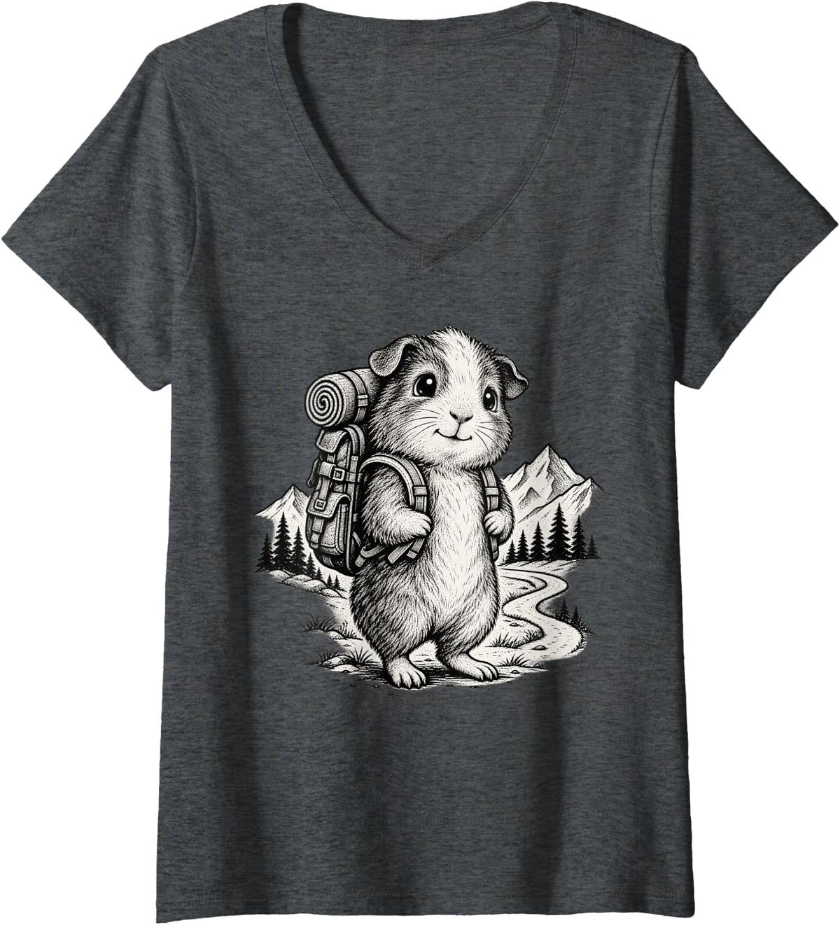 Women's Hiking Lover Humor Outdoor Backpacking Trail Guinea Pig Hike V-Neck T-Shirt - Dark Heather Grey